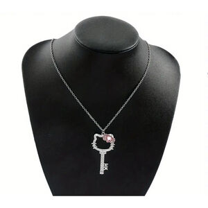 Hello Kitty Necklace Silver Pink Key Pendant NIP